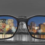 glasses showing color through lens while rest is gray